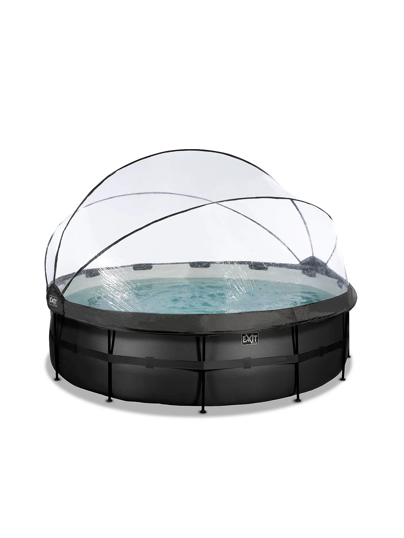 EXIT TOYS | Black Leather Pool 488x122cm mit Abdeckung und Sandfilter- und Wärmepumpe - schwarz | 